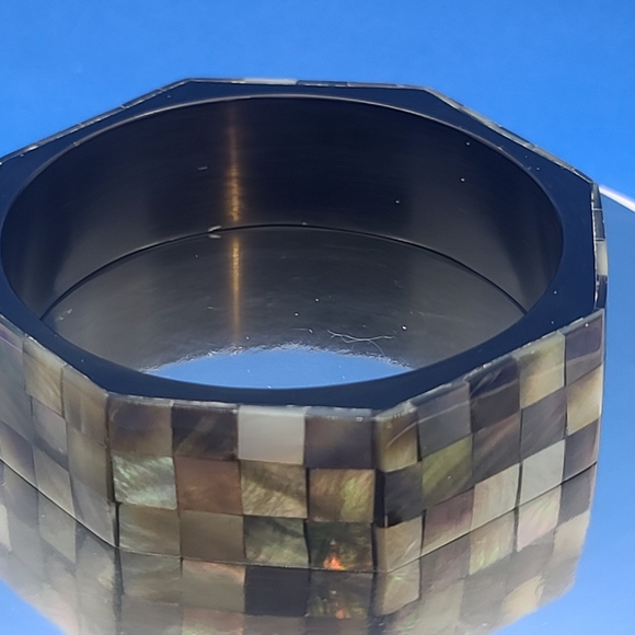 NWT Octagon Black Mother of Pearl Bangle Bracelet - Picture 5 of 12